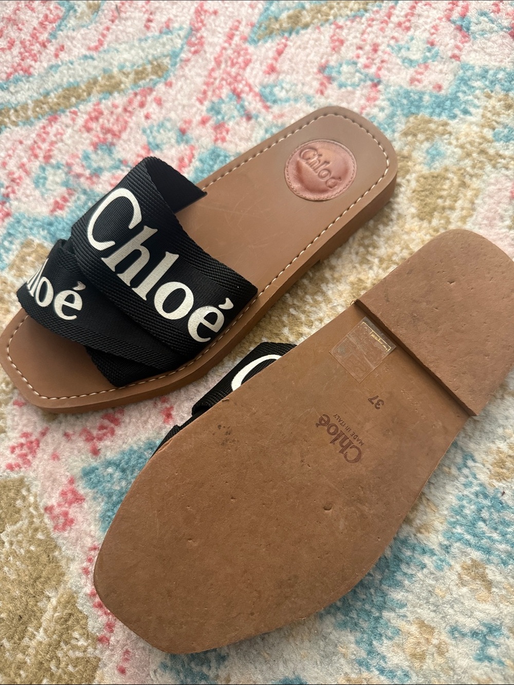 Chloé Black and Brown Logo Band Slide Sandals - Picture 3 of 3